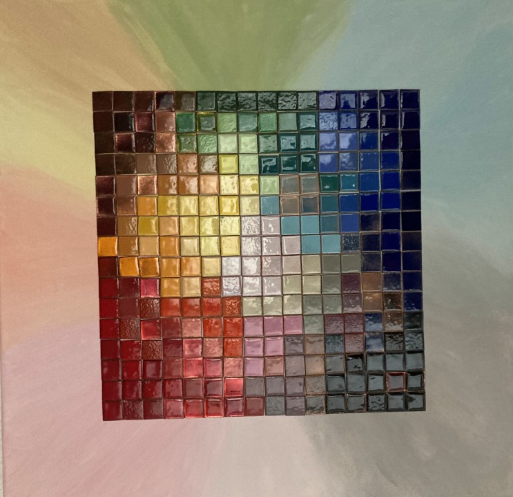 Cracking Retirement - image of a large copper enamel mosaic 16inches square