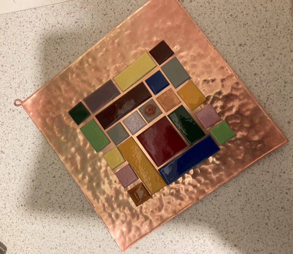 Cracking Retirement - image of copper & enamel diamond 6in square